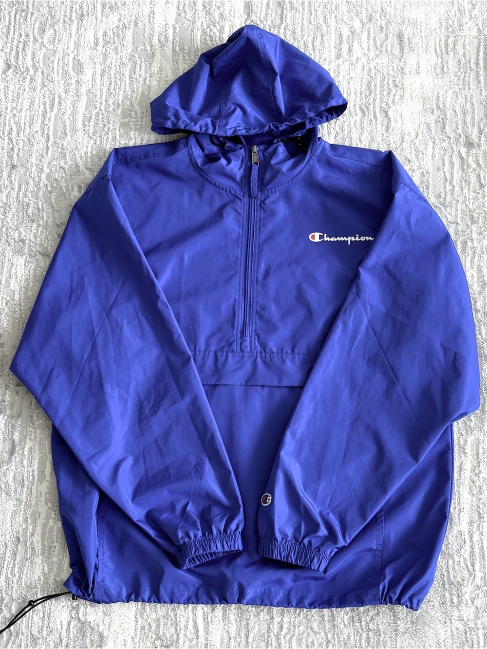 Champion Stadium Packable Jacket Men’s Large Blue Half-Zip Hooded Anorak
